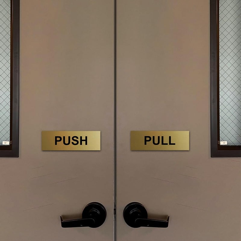 All Quality Basic PUSH and PULL Horizontal Door Sign w/Adhesive (Small 1" x 3") Brushed Silver - 1 Set - Image 4